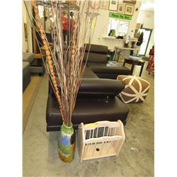 Glazed ceramic vase w/ decorations & magazine rack