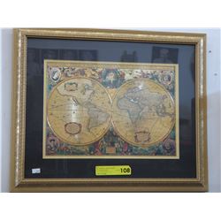 1980's Gold foil map - framed
