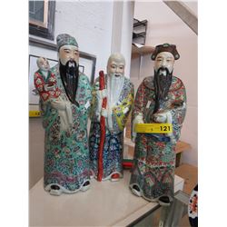 3 Glazed Ceramic Oriental God Statues