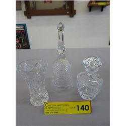 Lead crystal Perfume bottle, Bell & mini vase