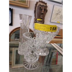 3 Clear crystal vases