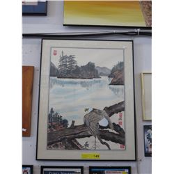Framed rice paper Oriental art