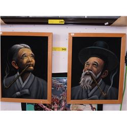 2 Black velvet paintings of Oriental pipe smokers