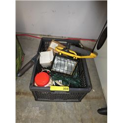 Tote of electric cords & a trouble light - used