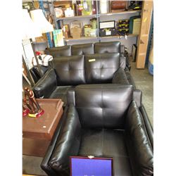 NEW - 3-Piece Black Leather Living Room Suite