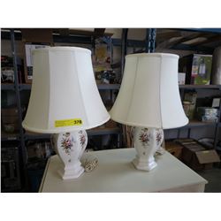 Pair of glaze ceramic table lamps with shades