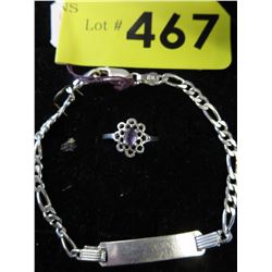 Sterling Silver ID bracelet & Amethyst ring