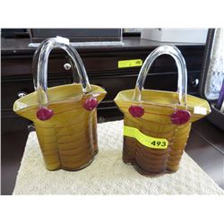 2 Glass purse vases