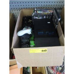 PS2 console with games & controllers