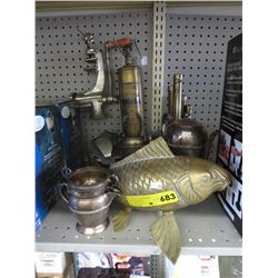 Vintage brass Koi fish, fire extinguisher, etc.