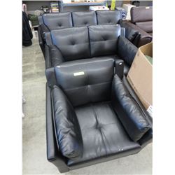 NEW - Black Leather Living Room Suite - 3 Pieces
