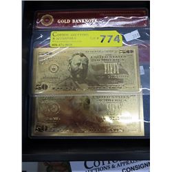 2 USA Gold Foil banknotes with $50 impressions