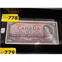 1954 Canadian $10 Bill in protective sleeve