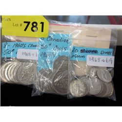20x CDN 1960's silver dimes & 16x CDN .50 cent pcs