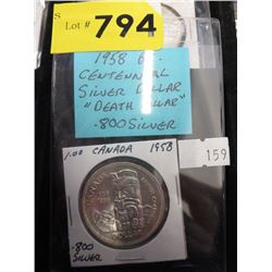 1958 Canadian Silver Dollar - BC Death dollar