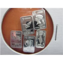 5 x 1 Gram Investor's Art Bars - .999 fine silver