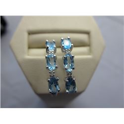 New Blue Topaz & Diamond 1/2 Hoop Earrings