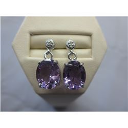 Brand New Diamond & Amethyst Drop Earrings in Silver