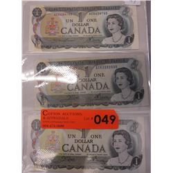 3 Uncirculated Canadian $1 bills