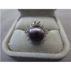 Genuine Atlantic Ocean Black Pearl & crystal ring