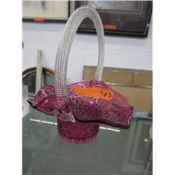 Cranberry glass basket w/ applied clear handle