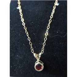 14KT Yellow Gold Garnet Pendant & Chain