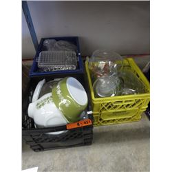 3 Milk crates of glass & Pyrex kitchenware