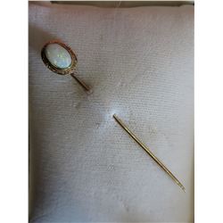 Opal stick pin stamped "10KT"