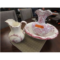 Glazed jug, basin and vase