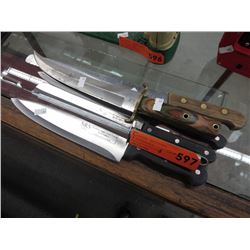 5 Kitchen knives & a steel