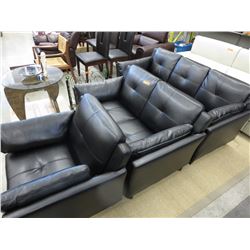 NEW - Black Leather Living Room Suite