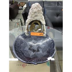 Carved stone statue & bowl