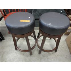 2 x NEW Swivel Bar Stools with Black Leather Tops