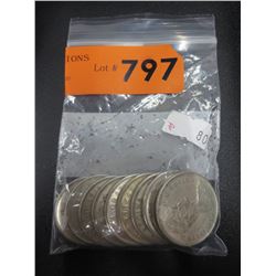 10x 1960's Canadian Silver 50 ¢ coins