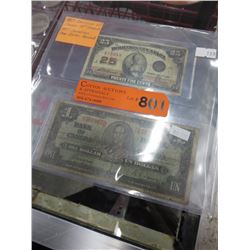 1923 CDN .25 ¢ banknote & 1937  $1 banknote