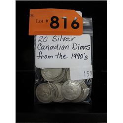 20 x 1940's Canadian Silver Dimes