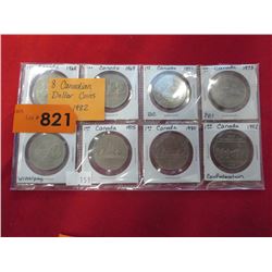 8 Canadian One Dollar coins - 1968-82