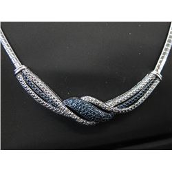 Omega style necklace with blue & white Diamonds