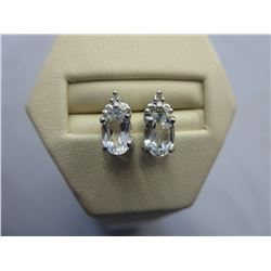 New White Topaz Earrings set with 2 Diamonds