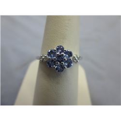 Tanzanite Cluster Ring set with 8 Side Diamonds