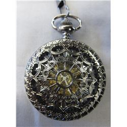 New wind up Black Enamel 2 window pocket watch