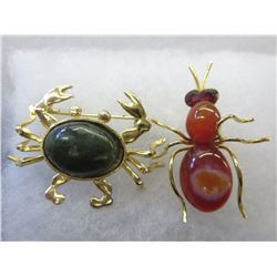2 Genuine gemstone ladies' brooches