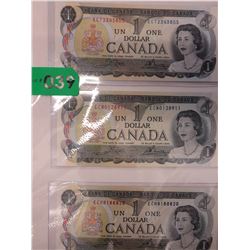 3 Old uncirculated Canadian $1 bills