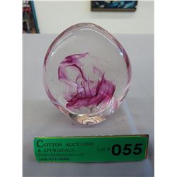 Signed - Pink art glass paperweight
