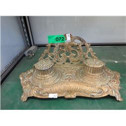 Vintage brass double ink well stand
