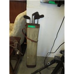 Vintage wood shaft golf clubs w/ original bag