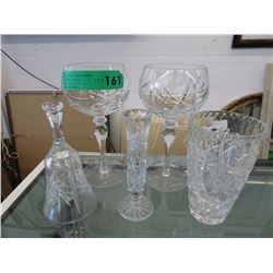 Pinwheel crystal goblets, vases & bell