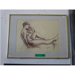 Signed charcoal drawing by EL Satcey (?)