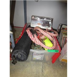Tote of rope, tools, chain - used