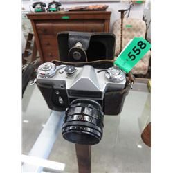 Vintage 35mm Zenit-E camera with leather case
